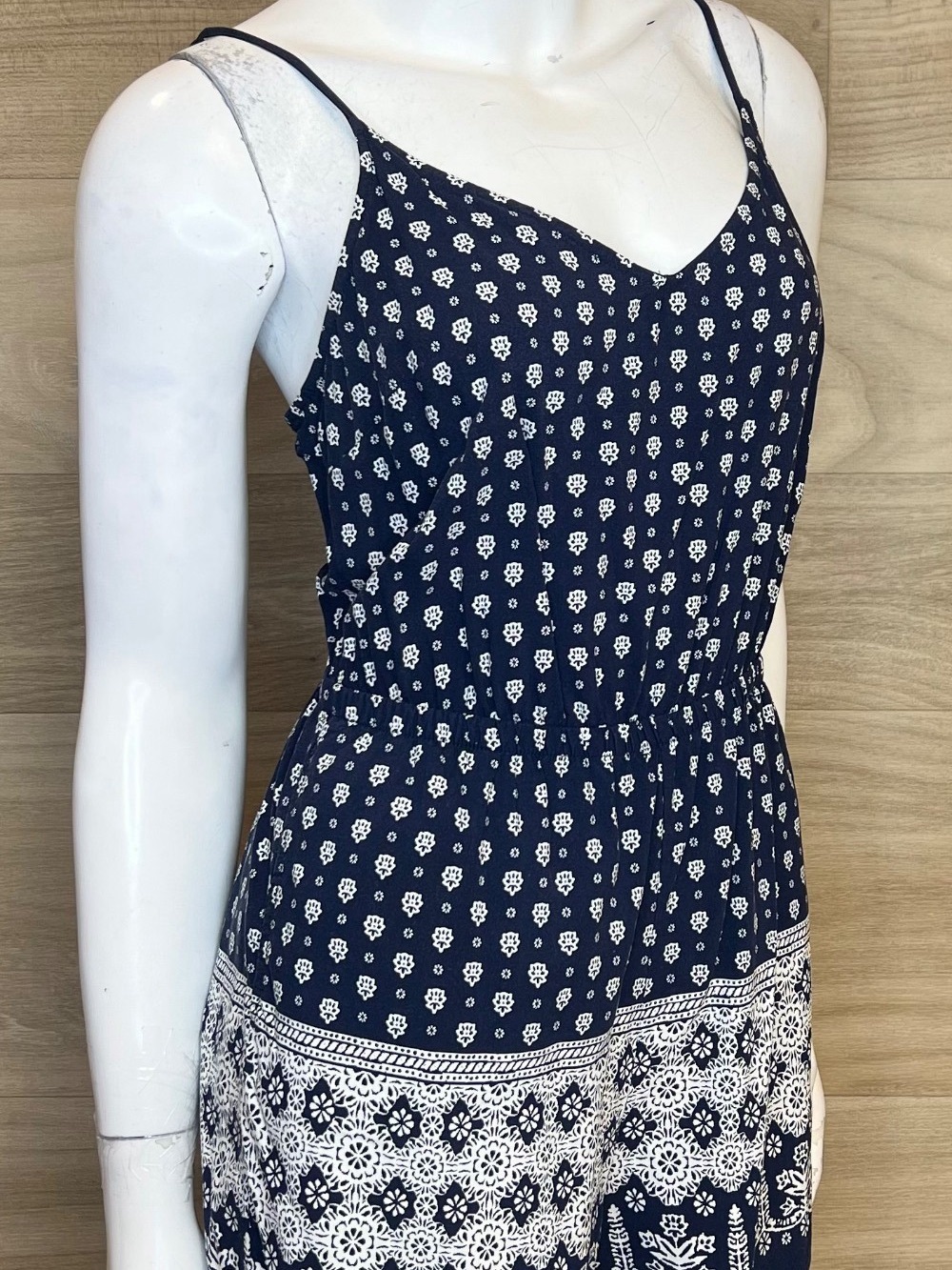 Garage Navy Blue and White Printed Romper